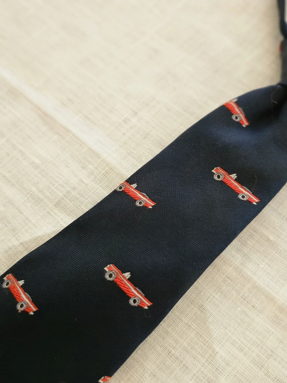 Janie and Jack Navy Kids Tie with Red Car Motif